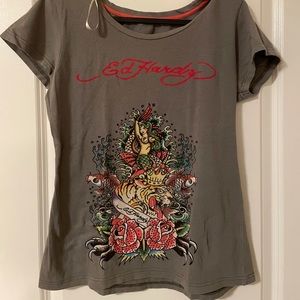 Grey ED Hardy embellished tshirt